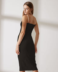 The Black Water Ripple Textured Cami Dress | Rihoas