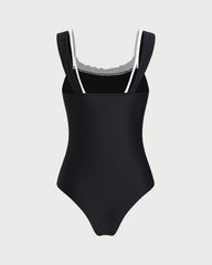 Black Contrast Lace One Piece Swimwear | Rihoas