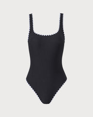 Black Contrast Ribbed One Piece Swimwear | Rihoas