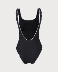Black Contrast Ribbed One Piece Swimwear | Rihoas