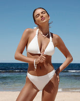 White Textured Halter Triangle Bikini Set | Rihoas