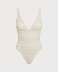 White Bralette Textured One Piece Swimwear | Rihoas