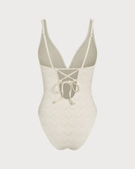 White Bralette Textured One Piece Swimwear | Rihoas
