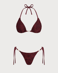 Red Halter Textured Bikini Set | Rihoas