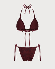 Red Halter Textured Bikini Set | Rihoas