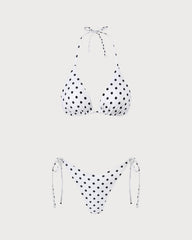 White Halter Polka Dot Triangle Bikini Set | Rihoas