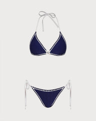 Blue Drawstring Triangle Bikini Set | Rihoas