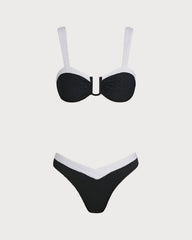 Black Contrast U Neck Triangle Bikini Set | Rihoas