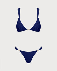 Blue Textured Triangle Bikini Set | Rihoas