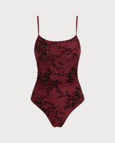 Red Floral One Piece Swimwear | Rihoas