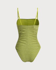 Green Jacquard Bralette One Piece Swimwear | Rihoas