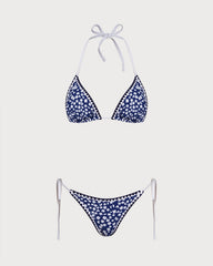 Blue Halter Floral Triangle Bikini Set | Rihoas