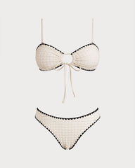 White Contrasting Bandeau Bikini Set | Rihoas