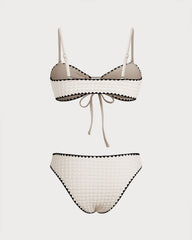 White Contrasting Bandeau Bikini Set | Rihoas