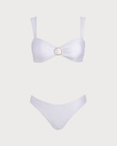 White Sweetheart Neck Drawstring Bikini Sets | Rihoas