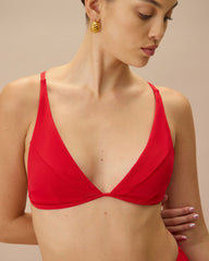 The Red Ribbed Cross Back Bikini Top | Rihoas