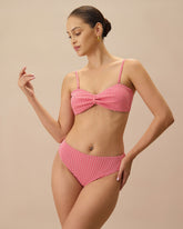The Red Plaid Ruched Bikini Top | Rihoas