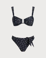 Black Polka Dots Bandeau Bikini Set | Rihoas