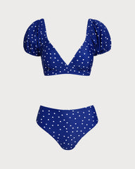 Blue Polka Dot Bikini Set | Rihoas