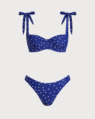Blue Bowknot Polka Dot Underwire Bikini Sets | Rihoas