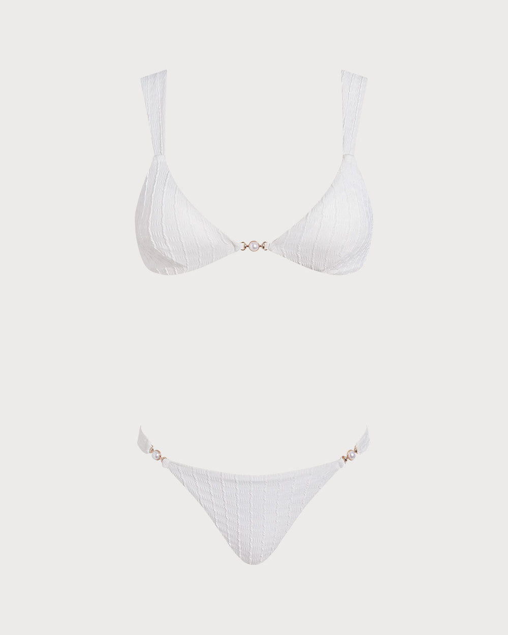 White V Neck Textured Bralette Bikini Set | Rihoas