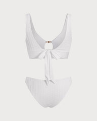 White U Neck Cut Out Tankini Set | Rihoas