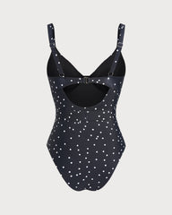 Black Polka Dots One Piece Swimwear | Rihoas