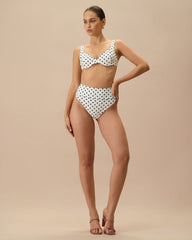 The White Polka Dot High Waist Bikini Bottom | Rihoas