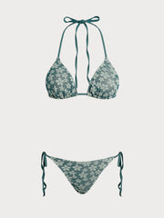 Green Floral Halter Drawstring Bikini Sets | Rihoas
