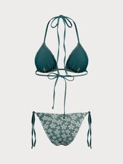 Green Floral Halter Drawstring Bikini Sets | Rihoas