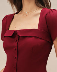 Red Square Neck X Cross Tie Blouse | Rihoas