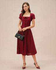 Red Square Neck X Cross Tie Blouse | Rihoas