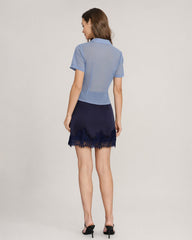 Blue Lace Satin Mini Skirt | Rihoas