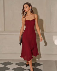 Red A-Line Corset Slip Midi Dress | Rihoas