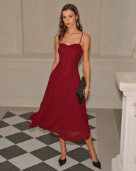 Red A-Line Corset Slip Midi Dress | Rihoas