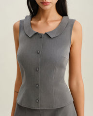 Collared Button Tank Top | Rihoas