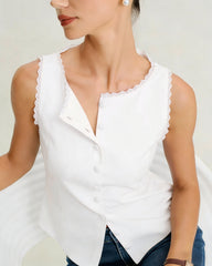 White Boat Neck Lace Vest | Rihoas