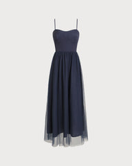 Blue Shirred Flowy Slip Maxi Dress | Rihoas