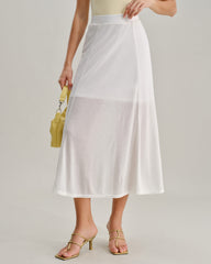 White Elastic Waist Straight Midi Skirt | Rihoas