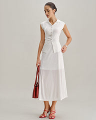 White Elastic Waist Straight Midi Skirt | Rihoas