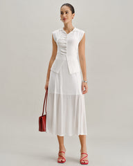 White Elastic Waist Straight Midi Skirt | Rihoas