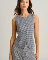 Black Plaid Button Vest | Rihoas