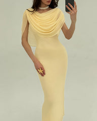 Yellow Cowl Neck Sleeveless Maxi Dress | Rihoas