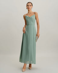 Green A-Line Backless Slip Maxi Dress | Rihoas