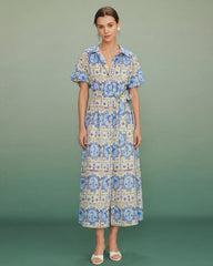 Floral Collar Tunic Midi Dress | Rihoas