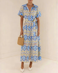 Floral Collar Tunic Midi Dress | Rihoas