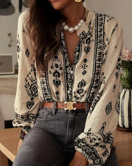 Apricot Floral Ruffled Bishop Sleeve Shirt | Rihoas