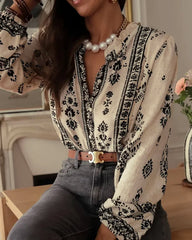 Apricot Floral Ruffled Bishop Sleeve Shirt | Rihoas
