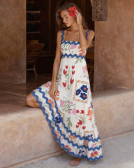 Floral Splicing Contrasting Slip Midi Dress | Rihoas