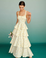 Yellow Floral Ruched Slip Maxi Dress | Rihoas